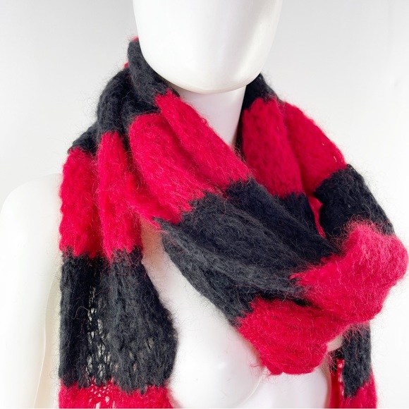 Saint Laurent Paris FW13 Red & Black Striped Knit Extra Long Scarf Mohair Wool - Picture 4 of 9